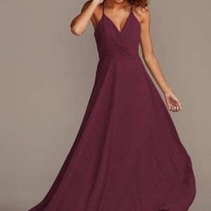 David's Bridal Maroon Deep V Gown